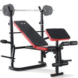 ISE Multifunctionele trainingsbank, halterbank, verstelbaar, inklapbaar, met beencurler, semi-professioneel, huishoudelijk fitnessapparaat voor kniebuigingen, bankdrukken, rompbuiging, belastbaar tot 120 kg
