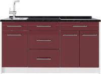 Vicco Keukenblok Fame-Line, Bordeauxrode hoogglans/Wit, 150 cm antraciet werkblad