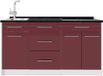 Vicco Keukenblok Fame-Line, Bordeauxrode hoogglans/Wit, 150 cm antraciet werkblad