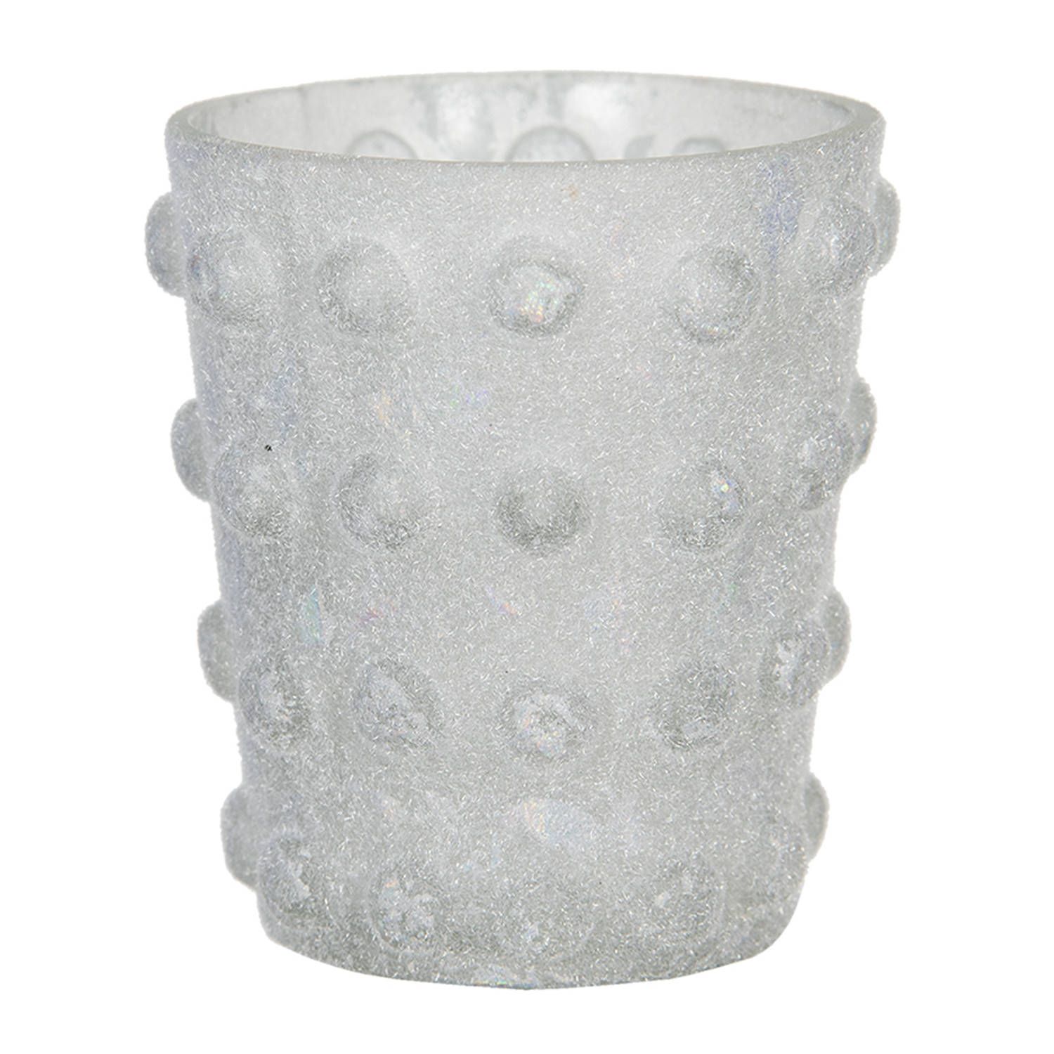 Clayre & Eef Glazen Theelichthouder - ø 8*8 cm - Wit Glas