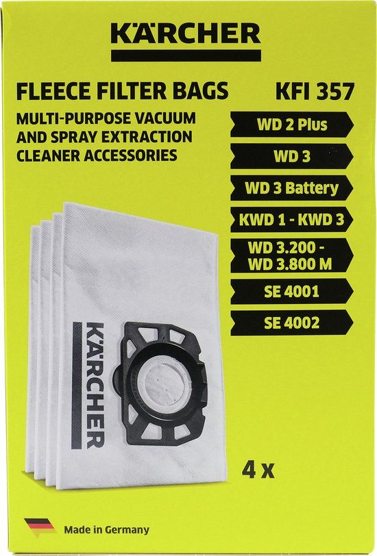 Kärcher Stofzuigerzakken - 4 stuks - Fleece - Compatibel met WD 2 Plus, WD 3, SE 4001 en meer