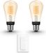 Philips Hue Uitbreidingspakket - E27 - met 2 Filament Edisonlampen Klein (ST64) - Warmwit Licht - Incl. 1 Hue Dimmer Switch - Hue White Filament