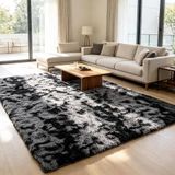 Calore Woonkamertapijt, Shaggy-tapijt, slaapkamer, modern tapijt, indoor, comfortabel, huis, vloertapijt (grijs/zwart, 200 x 300 cm)
