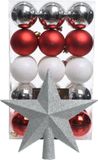 Bellatio Decorations Shoppartners Bv Kerstballen 30x - 6cm - Parelmoer Wit/Rood/Zilver - Kunststof