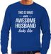 Bellatio Decorations Awesome husband - geweldige man / echtgenoot cadeau sweater blauw heren - Vaderdag kado trui M