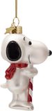 Vondels Boule de Noël en verre - Snoopy avec canne en sucre 11cm blanc, rouge