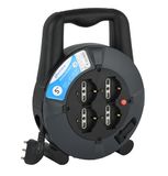Electraline 49025 Verlengkabel met kabelhaspel 5 m, 4 stopcontacten blaasfolie (Schuko + 10/16 A), stekker 16 A, kabeldoorsnede 3 G1,5 mm²
