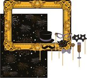 Merkloos Foto prop set met frame - Oud & Nieuw - 10-delig - Goudkleurig