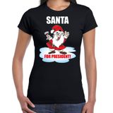 Bellatio Decorations Santa for president Kerstshirt / Kerst t-shirt zwart voor dames - Kerstkleding / Christmas outfit L