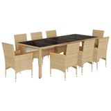 vidaXL 9-delige tuinset met kussens, poly rattan en glas, beige
