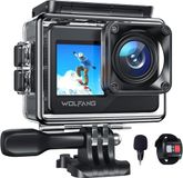 WOLFANG GA120 4K 20MP Actiecamera, 40M Waterdichte Onderwatercamera voor Snorkelen, 170° Groothoek WiFi Dual Screen Vlogcamera met EIS, Externe Microfoon, Afstandsbediening
