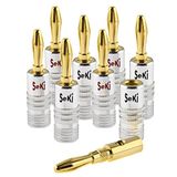 SeKi 8x Bananenstekker 24K verguld voor luidsprekerkabel tot 6mm2 met kleurcodering (rood en zwart)