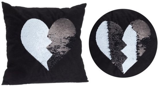 - Zwart kussen met zwart/witte omkeerbare pailletten 40 x 40 cm