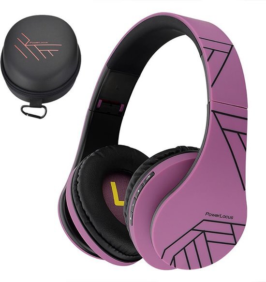 PowerLocus draadloze Bluetooth Koptelefoon Over Ear Inklapbaar wireless hoofdtelefoon ook met AUX kabel option SD-kaart Microfoon voor iPhone/Samsung/Huawei/ Mac/ iPad/PC â€“ Zwart/Purper