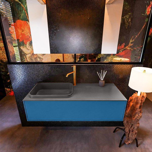 Mondiaz ERIN 120cm badmeubelset Jeans met 1 lade + Wastafel RIDGE links Dark grey