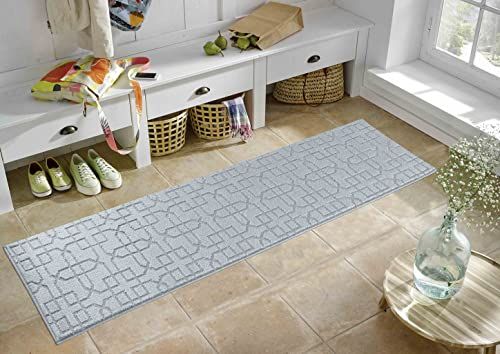 Serdim Rugs Anti Slip Washabale Siam Trellis Design Keuken & Hal Runner - Donkergrijs - 60x220cm