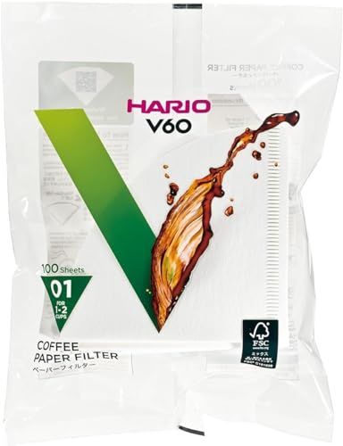 Hario VCF-01-100W Coffee Paper Filter voor V60, maat 01, wit, 100 stuks