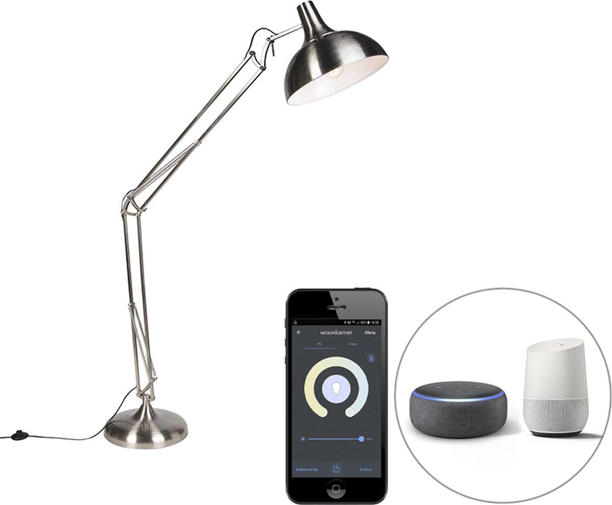 QAZQA Hobby FL - LED Smart Vloerlamp - Staal - H 180 cm - Grijs