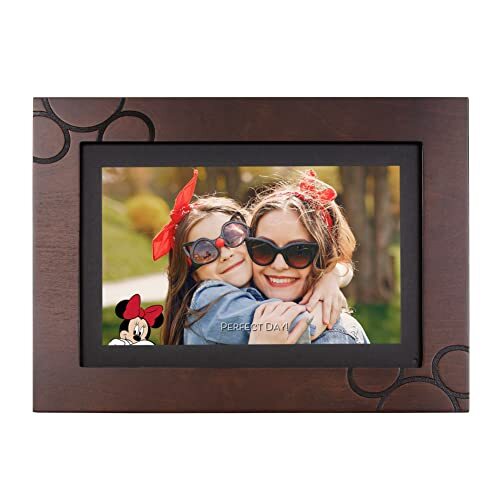 Disney Classic PhotoShare Friends and Family 10” Smart Digital Photo Frame, Send Pics from Phone to Frames, Wi-Fi, 8 GB, Holds 5,000+ Pics, 1280x800 HD Touch Panel, Premium Espresso Engraved Wood