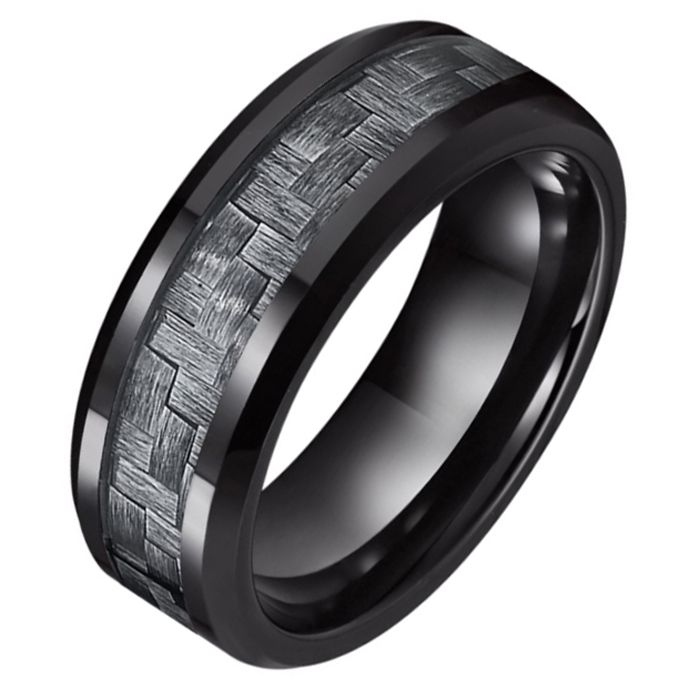 TJ Tom Jaxon Wolfraam heren ring Tom Jaxon zwart Glans Carbon Fibre Inlay-21mm