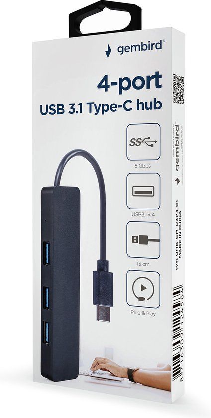 Gembird USB-C Hub - 4x USB 3.1 Poorts - Blauw
