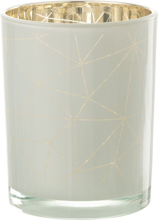 J-Line windlicht Milano - glas - wit/goud - medium - 2 stuks