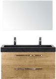 BES LED Seville Badmeubelset 100 cm - Natuur Eiken - Wastafel Hardsteen Wit Lucca 2 Kraangaten met Spiegel