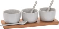 Excellent Houseware Koopman International Schaaltjes - 3x - wit - porselein - op houten serveerplank - 21 cm