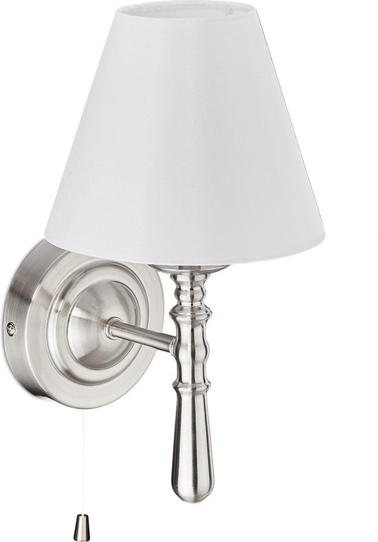 Relaxdays wandlamp binnen - muurlamp met lampenkap - lamp wandmontage - E14 - stof/metaal - zilver