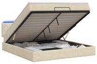 vidaXL Lit plateforme avec matelas et éclairage LED, couleur crème, 140 x 190 cm, tissu