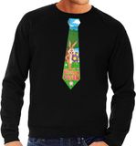 Bellatio Decorations Shoppartners Bv Zwarte Paas sweater met paashaas stropdas - Pasen trui voor heren - Pasen kleding S