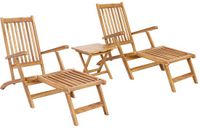 vidaXL Ligstoel met Tafel Naturel Massief Teakhout 2 stuks