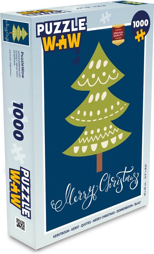 MuchoWow Puzzel Kerstboom - Kerst - Quotes - Merry christmas - Dennenboom - Blauw - Legpuzzel - Puzzel 1000 stukjes volwassenen - Kerst - Cadeau - Kerstcadeau voor mannen, vrouwen en kinderen - Sinterklaas cadeautjes - Sinterklaas voor grote kinderen