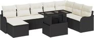 vidaXL Banc de jardin - Set - 9 - pièces - Noir - Poly - rotin