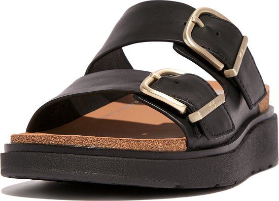 FitFlop Gen-FF Buckle Two-Bar Leather Slides ZWART - Women's Size 42
