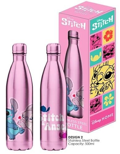 HÔMADICT Disney Thermosfles, roestvrij staal, herbruikbaar, Stitch & Angel Kiss, houdt 12 uur warm en koud, voor sport, reizen, dagelijks gebruik, 500 ml, BPA-vrij, officiële licentie