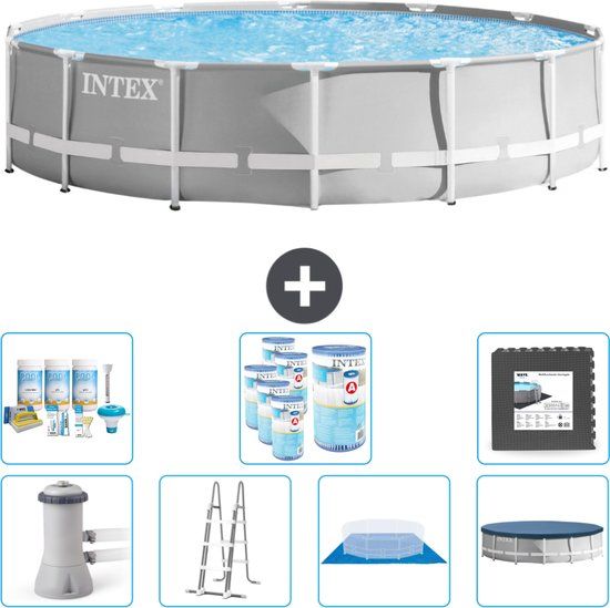 Intex Prism Frame Rond Zwembad - 427 x 107 cm - Grijs - Compleet Pakket