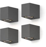 Calex Wandlamp Downlight Sanremo - GU10 - IP54 Water- en Stofbestendig - Geschikt voor Binnen en Buiten - Eenvoudige installatie - Rechthoek - Antraciet – 4-Pack