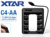 xtar C4-AA oplader voor 1,5V AA Li-Ion batterijen, met geïntegreerde USB-C kabel
