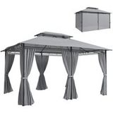 Tente de jardin gris foncé, tente extérieure avec rideaux, toit ventilé