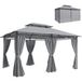 Tente de jardin gris foncé, tente extérieure avec rideaux, toit ventilé