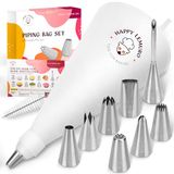 Happy Lemuro Premium spuitzakken met spuitmonden, 11-delig, 8 grote spuitmonden met spuitzak van katoen (40 cm), herbruikbaar en vaatwasmachinebestendig, voor taarten en cupcakes