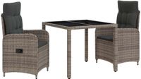 vidaXL Buiten Eettafel Set 3-delig Lichtgrijs en Donkergrijs Polyrotan