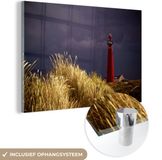 MuchoWow® Glass Painting 150x100 cm - Acrylic Glass Painting - Red Lighthouse with Purple Sky near Schiermonnikoog Island - Photo on Glass - Paintings