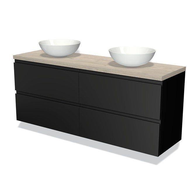 Maxaro Badkamermeubel Modulo Plato 160cm Mat Zwart 4 Lades Lichtgrijs Eiken