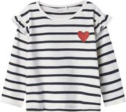 NAME IT Meisjes Lange Mouwen Shirt - Gestreept - Wit/Donkerblauw - Maat 110