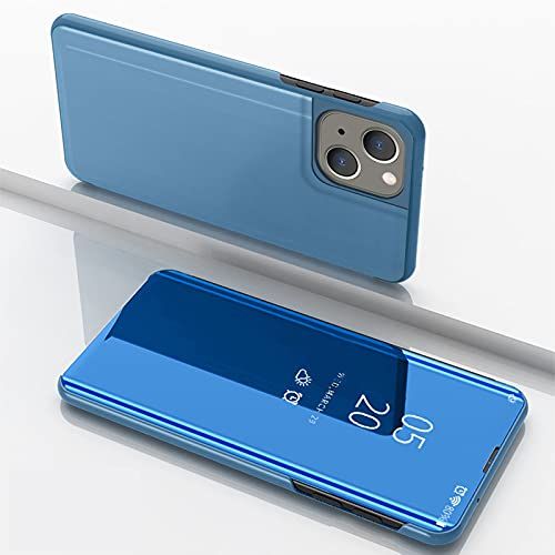 Hülle Hülle® Mirror Plating Clear View Stand Function Flip Hoesje Compatibel voor Apple iPhone 13 mini (Hemelsblauw)