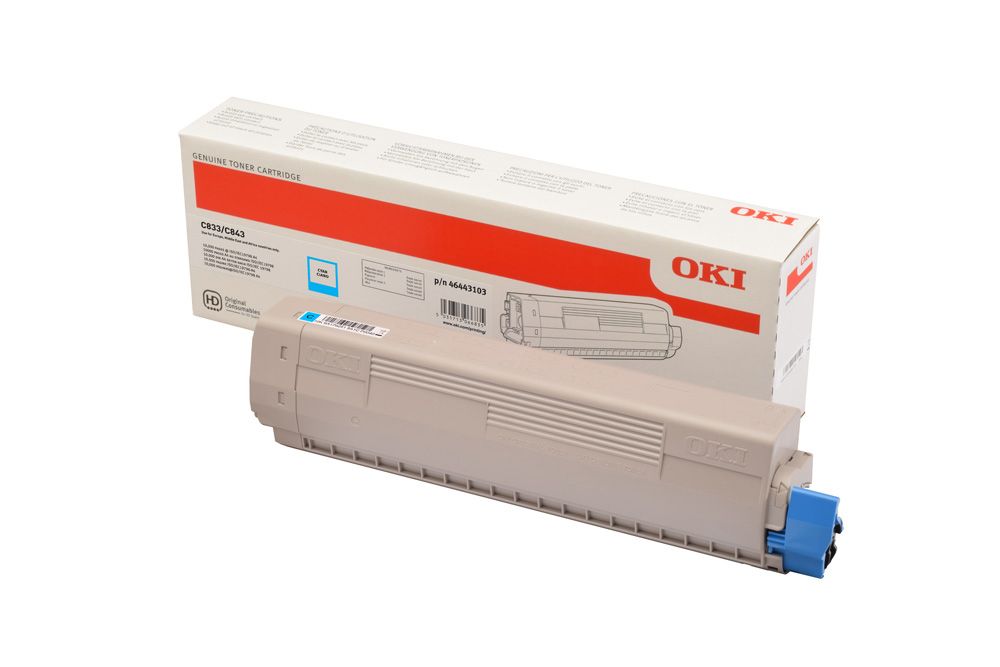 OKI 46443103 Toner Cartridge - Cyan - 10,000 Pages - Compatible with C843dn, C833dn, C833n
