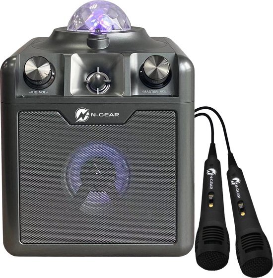 N-GEAR Disco Star 710 Space Grey - Bluetooth Speaker - Karaokeset - Partybox met Sterrenprojector & 2 Microfoons