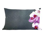PillowMonkey Sierkussen - 60x40 cm - Orchidee Roze Bloemen - Katoen